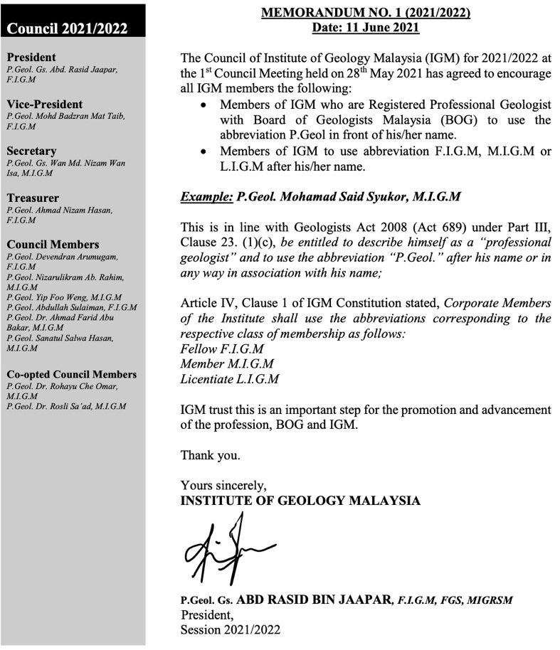 memorandum no 1